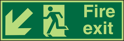 Fire Exit Sign Man Running with Down Left Arrow Self Adhesive Acrylic 10 x 30 cm