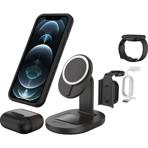 OtterBox - Wireless charging stand - 3-in-1, for magsafe - 7.5 Watt - PD 2.0, PD 3.0 - radiant night (black) - for Apple AirPods with MagSafe Charging Case, AirPods Pro, iPhone 12, 13, 14