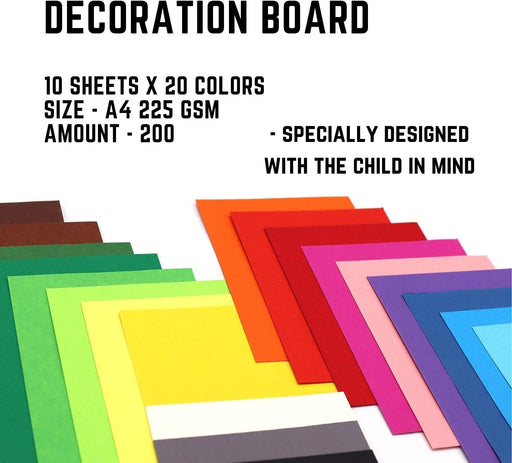 Tutorcraft  A4 Coloured Paper Assorted 225 gsm 200 Sheets