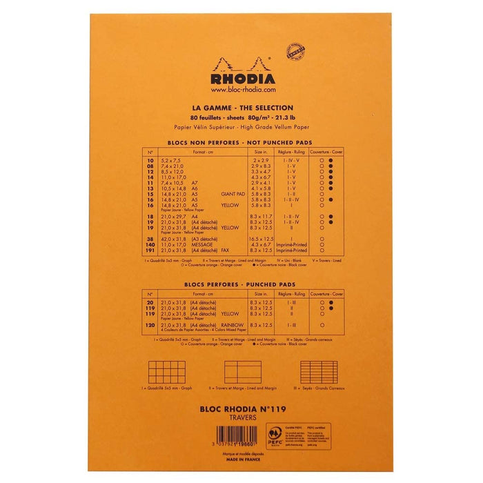 Rhodia Legal Pad 119660C A4 Ruled Stapled Top Bound Cardboard Hardback Yellow Perforated 80 Pages