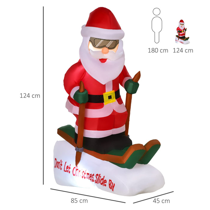 HOMCOM Christmas Santa Claus Skiing Inflatable Red