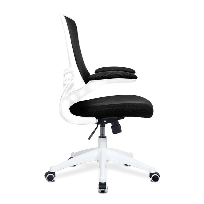 Nautilus Designs Ltd. Designer Medium Back Mesh Chair with White Shell and Folding Arms Black