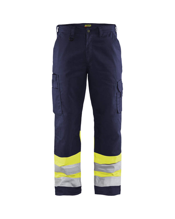 BLÅKLÄDER Trousers 15641811 Cotton, PL (Polyester) Navy Blue, Yellow Size 33R