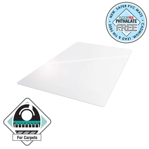 Floortex Floor Protection Mat Cleartex Advantagemat Phalate Free Vinyl For Low Pile Carpets Up To 6mm Pile Height 120 x 75cm Transparent UFR1175120EV