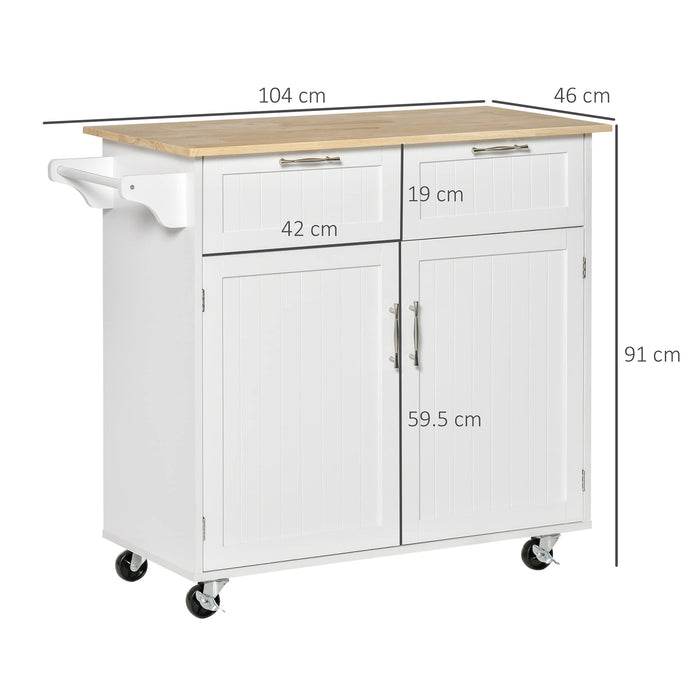 HOMCOM Kitchen Cart MDF (Medium-Density Fibreboard), Rubberwood White 460 x 1,040 x 910 mm