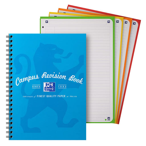 OXFORD Revision Book 400140013 A4+ Ruled Twin Wire Card Assorted Perforated 80 Pages Pack of 3