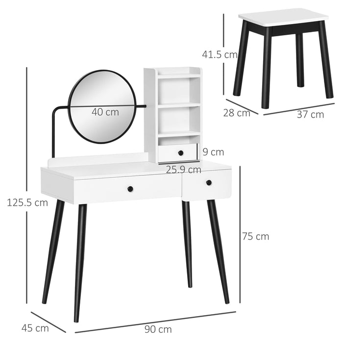 HOMCOM Table Particle Board, Rubber Wood, Steel White 90 x 45 x 125.5 cm