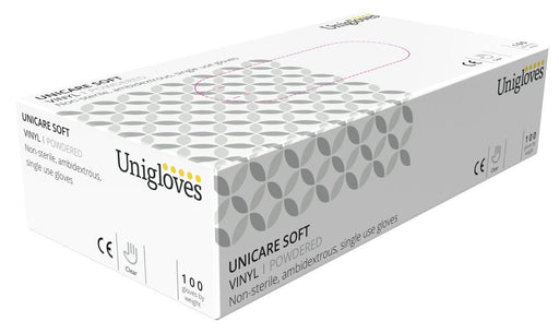 UNICARE Disposable Gloves Vinyl Powdered Small (S) Clear Pack of 100