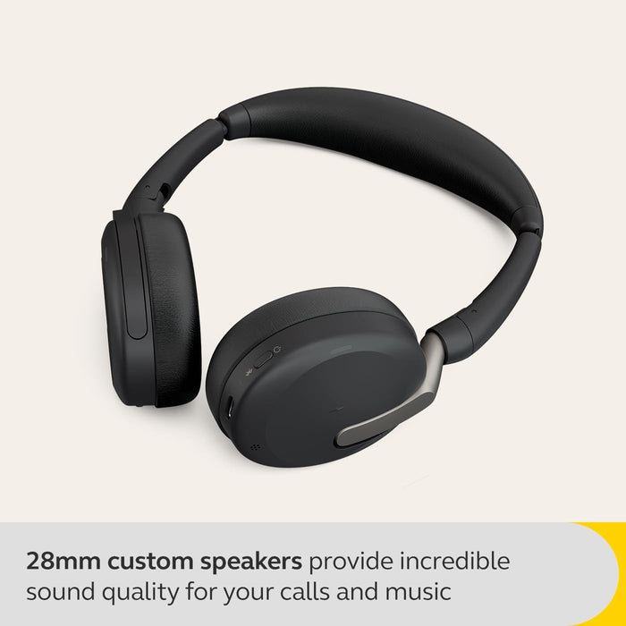 Jabra Evolve2 65 Flex MS Stereo - Headset - on-ear - Bluetooth - wireless - active noise cancelling - USB-C - black - with wireless charging pad - Certified for Microsoft Teams