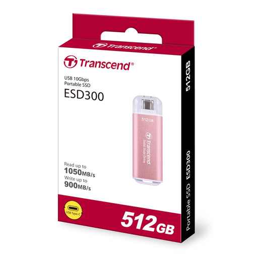 Transcend ESD300 - SSD - 512 GB - external (portable) - USB 3.2 Gen 2x1 (USB-C connector) - rosy pink