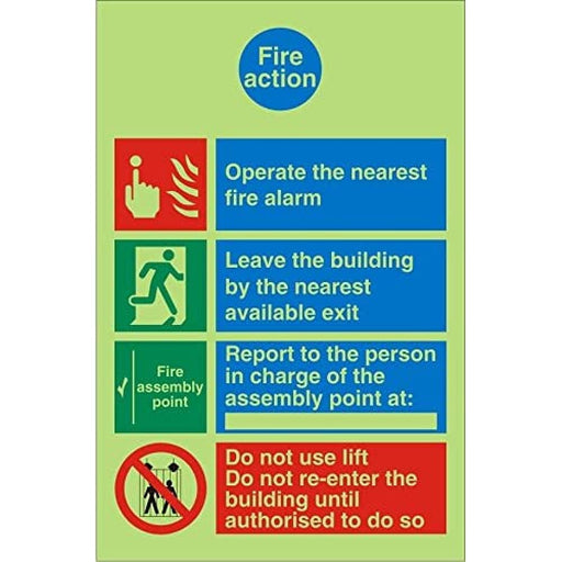 Fire Action Sign Vinyl Self Adhesive 20 x 15 cm