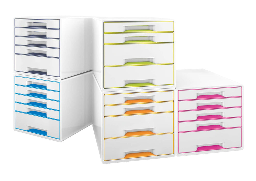 Leitz WOW Cube Desk Drawer Filing Unit Dual Colour 4 Drawers A4 White, Grey 28.7 x 27 x 36.3 cm