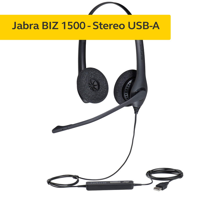 Jabra BIZ 1500 DUO Wired Stereo Headset Over the Head USB With Microphone Black