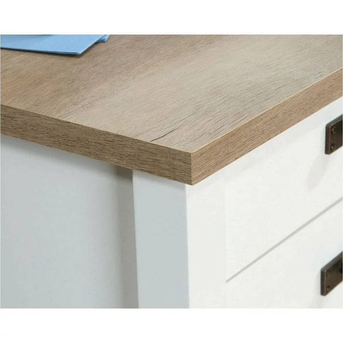 Shaker Style Home Office L-Shaped Desk White with Oak Desktop - 5428225