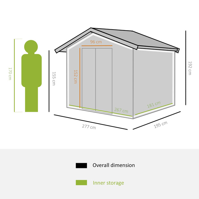 OutSunny Garden Shed 1.95 x 2.77 x 1.92 m Light Grey