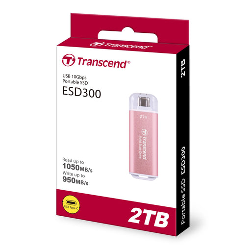 Transcend ESD300 - SSD - 2 TB - external (portable) - USB 3.2 Gen 2x1 (USB-C connector) - rosy pink