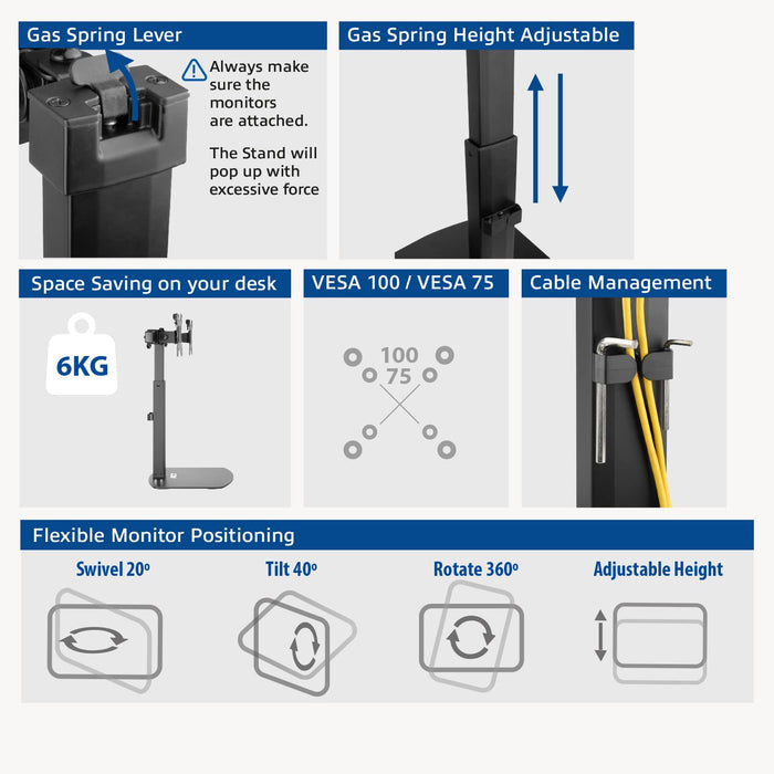 ACT Dual Monitor Arm AC8332 Black