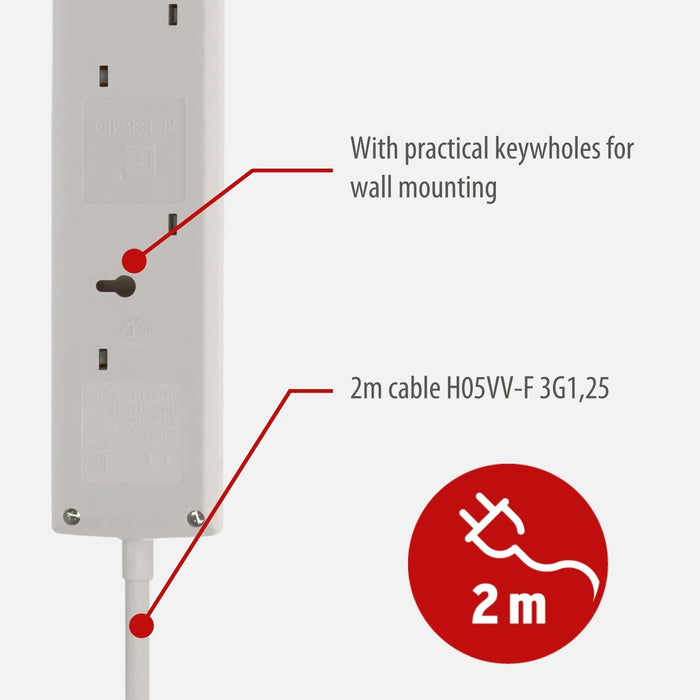 brennenstuhl 4-Way Extension Lead UK with Neon Indicator and 4 Switches 2m White