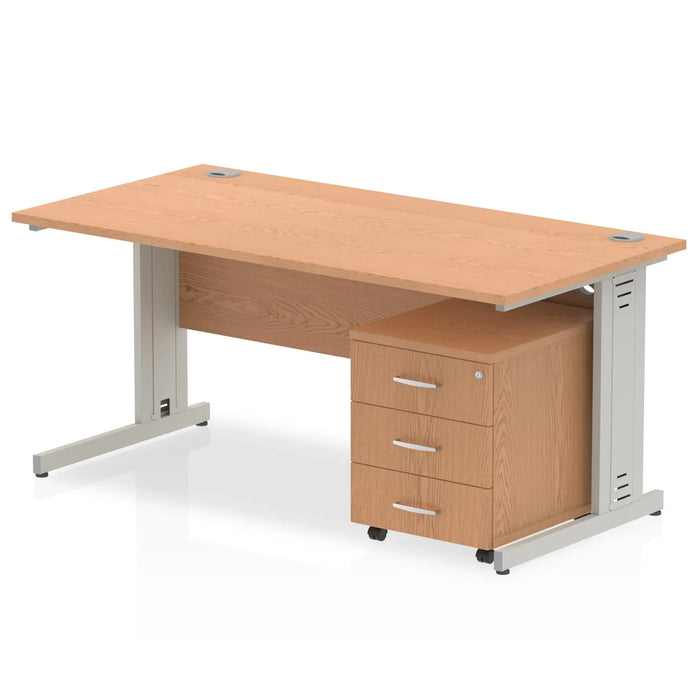 Dynamic Rectangular Straight Desk Oak MFC Cable Managed Cantilever Leg Silver Frame Impulse 1 x 3 Drawer Mobile Pedestal 1800 x 800 x 730mm