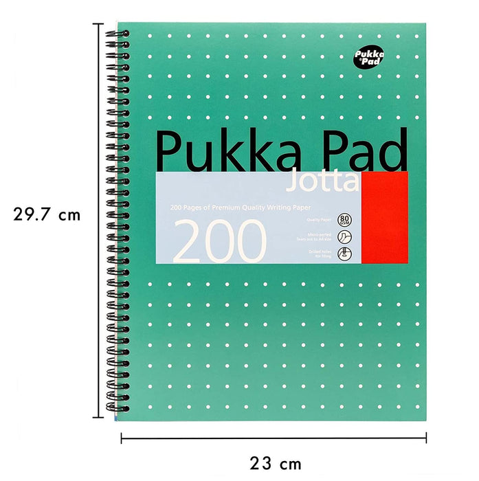 Pukka Pad Notebook Metallic Jotta A4+ Ruled Spiral Bound Cardboard Hardback Green Perforated 200 Pages Pack of 3