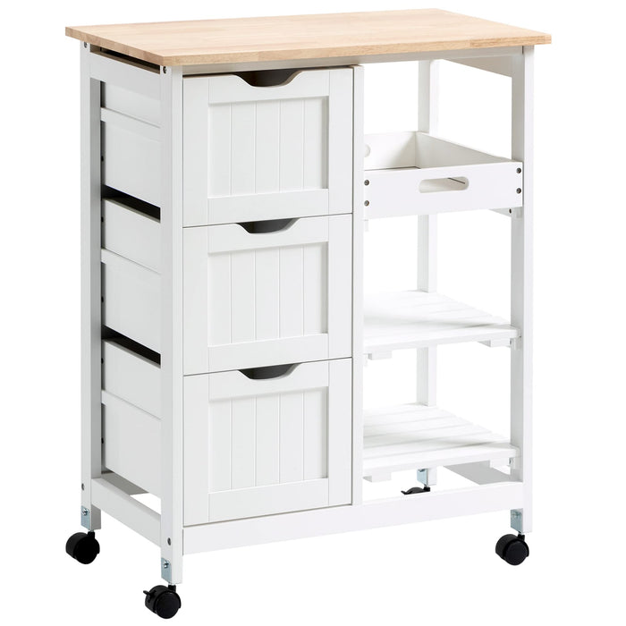 HOMCOM Kitchen Cart MDF (Medium-Density Fibreboard), Rubberwood White 370 x 670 x 855 mm