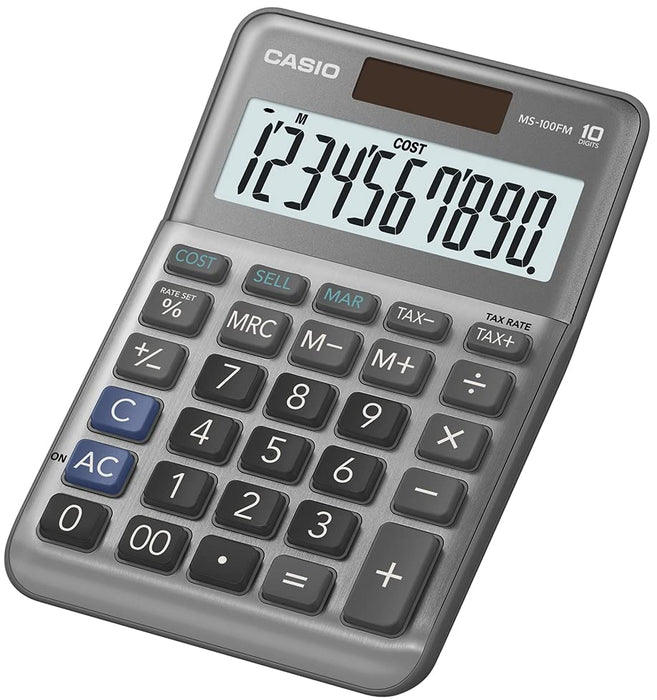 Casio Calculator MS-100FM 10 Digit Display Grey