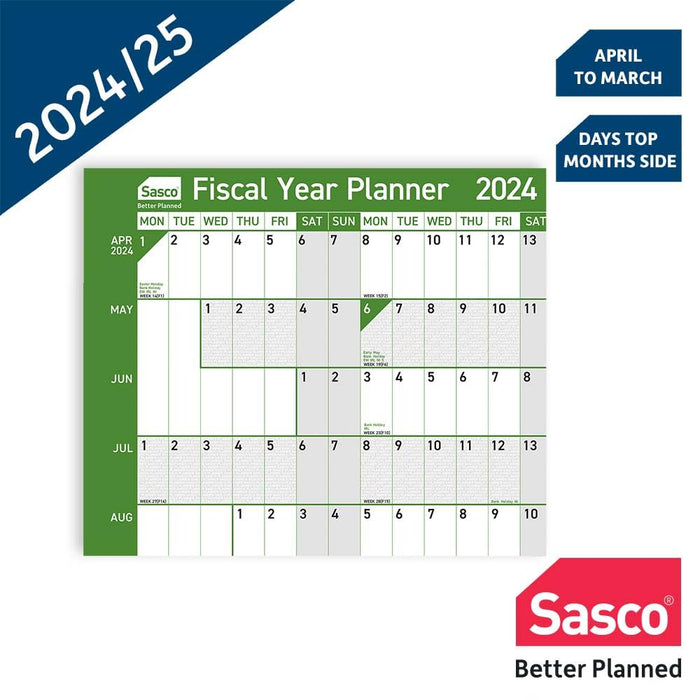 SASCO Fiscal Annual Planner Mounted 2024 Landscape Green English 91.5 x 61 cm