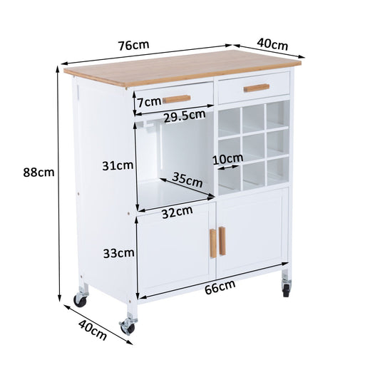 HOMCOM Rolling Kitchen Cart Island White 76 x 40 x 88 cm