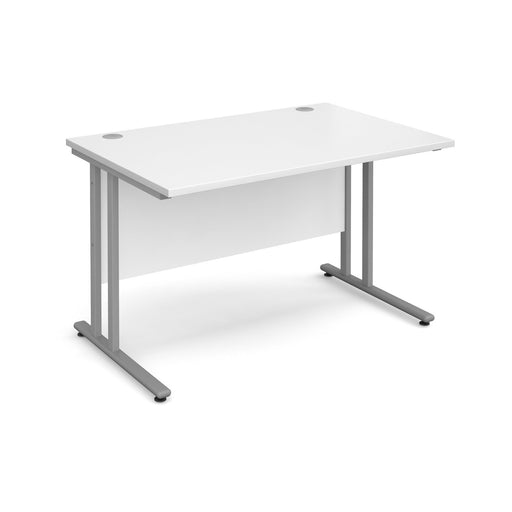 Rectangular Straight Desk White Wood Cantilever Legs Silver Maestro 25 1200 x 800 x 725mm