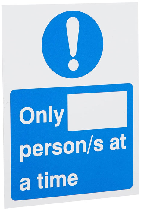 Seco Health & Safety Poster Only __ person/s at a time Semi-Rigid Plastic Blue, White 15 x 20 cm