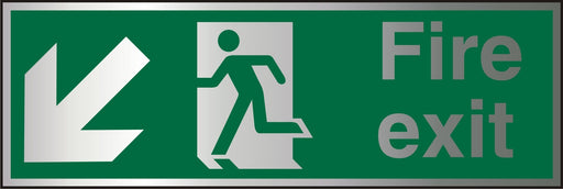 Fire Exit Sign Down Left Arrow Aluminium 10 x 30 cm