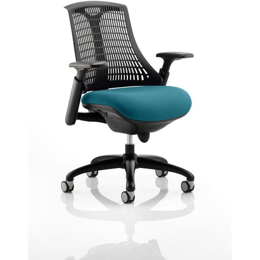 Dynamic Synchro Tilt Task Operator Chair Height Adjustable Arms Flex Black Back, Maringa Teal Seat, Black Frame Medium Back