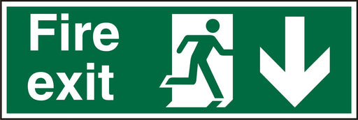 Fire Exit Sign with Down Arrow Acrylic Green, White10 x 30 cm