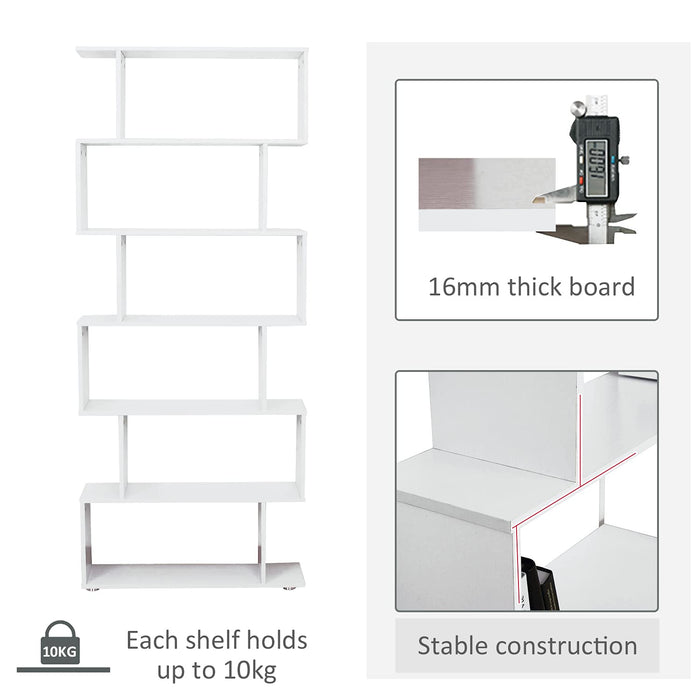 Homcom S Shape Wooden Bookshelf with 6-Tier Black 800 x 240 x 1,920 mm