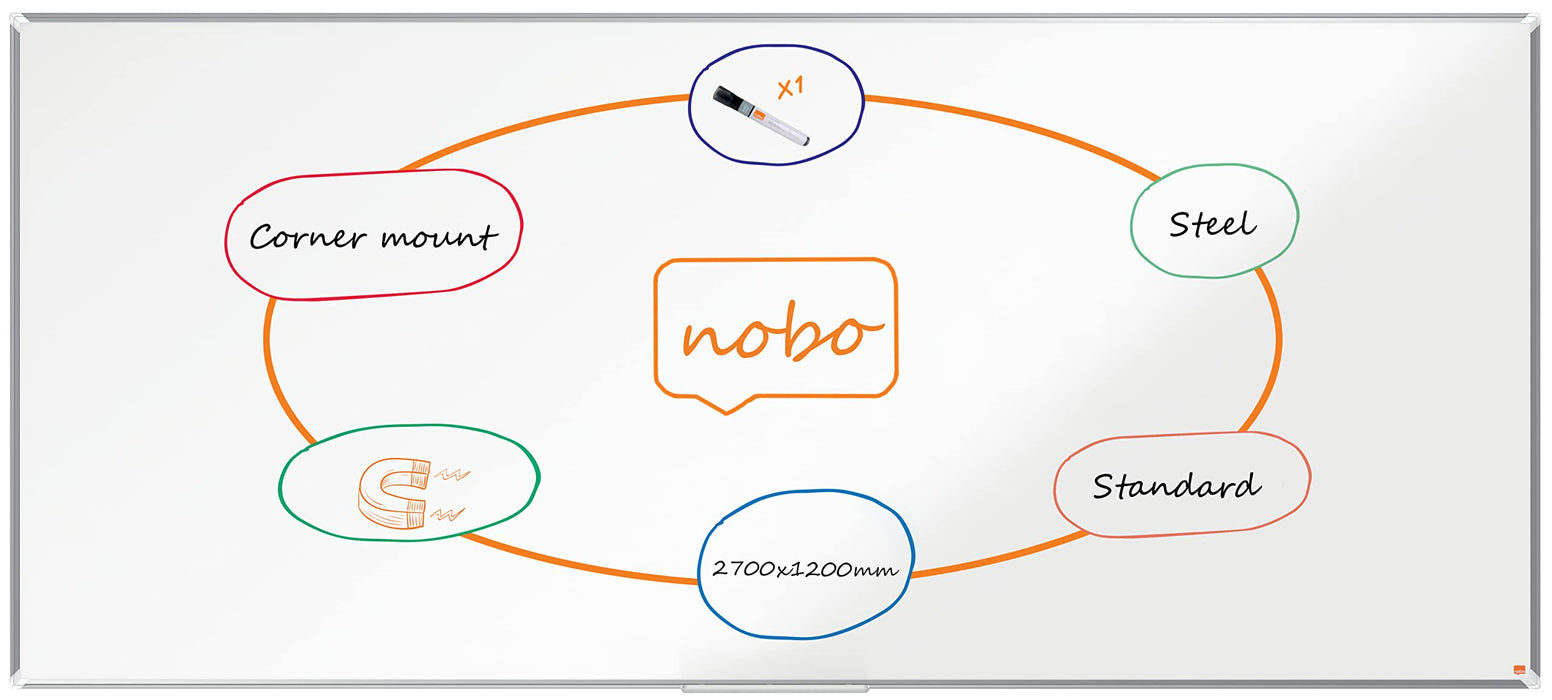 Nobo Premium Plus Whiteboard 1915164 Wall Mounted Magnetic Lacquered Steel 270 x 120 cm