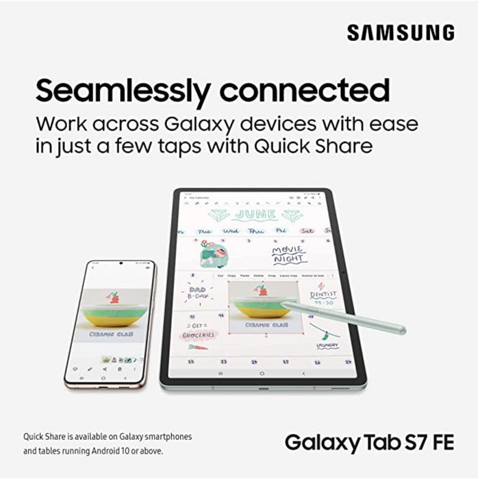 Samsung Galaxy Tab S7 FE SM-T733N 12.4 Inch Qualcomm SM7225 6GB RAM 128GB Storage Android 11 Silver Tablet