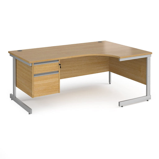 Right Hand Ergonomic Desk with 2 Lockable Drawers Pedestal and Beech Coloured MFC Top with Silver Frame Cantilever Legs Contract 25 1600 x 1200 x 725 mm