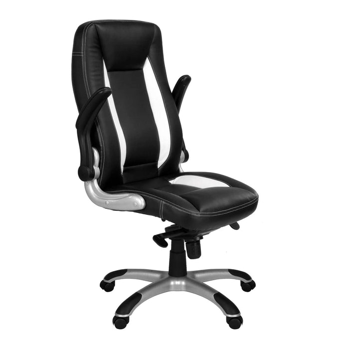 Nautilus Designs Ltd. High Back Executive Chair with Folding Arms and Satin Chrome Base - Black and White