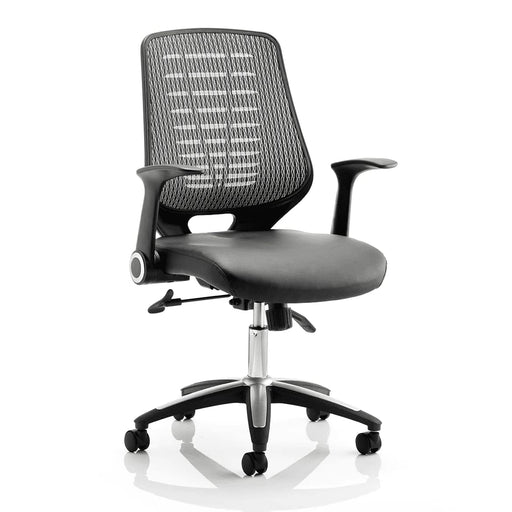 dynamic Synchro Tilt Operator Chair with Armrest and Adjustable Seat Relay Leather Black, Silver