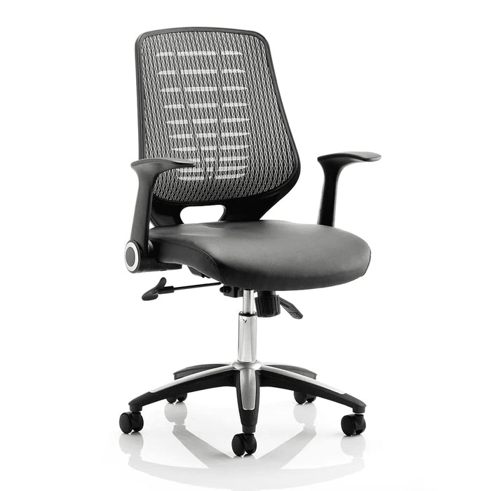 dynamic Synchro Tilt Operator Chair with Armrest and Adjustable Seat Relay Leather Black, Silver