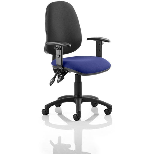 Dynamic Permanent Contact Backrest Task Operator Chair Height Adjustable Arms Eclipse ll Black Back, Stevia Blue Seat High Back