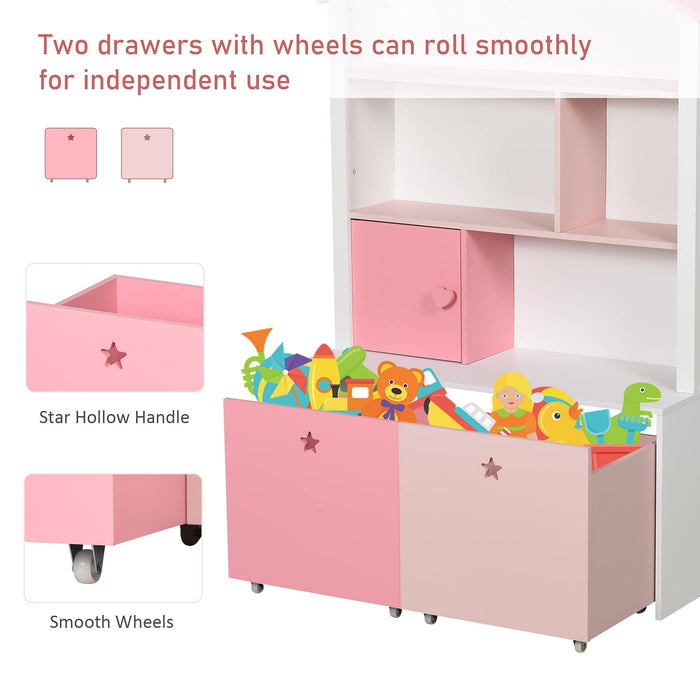 HOMCOM Kids Bookshelf Chest with Drawer and Wheels Pink 800 x 340 x 1,300 mm