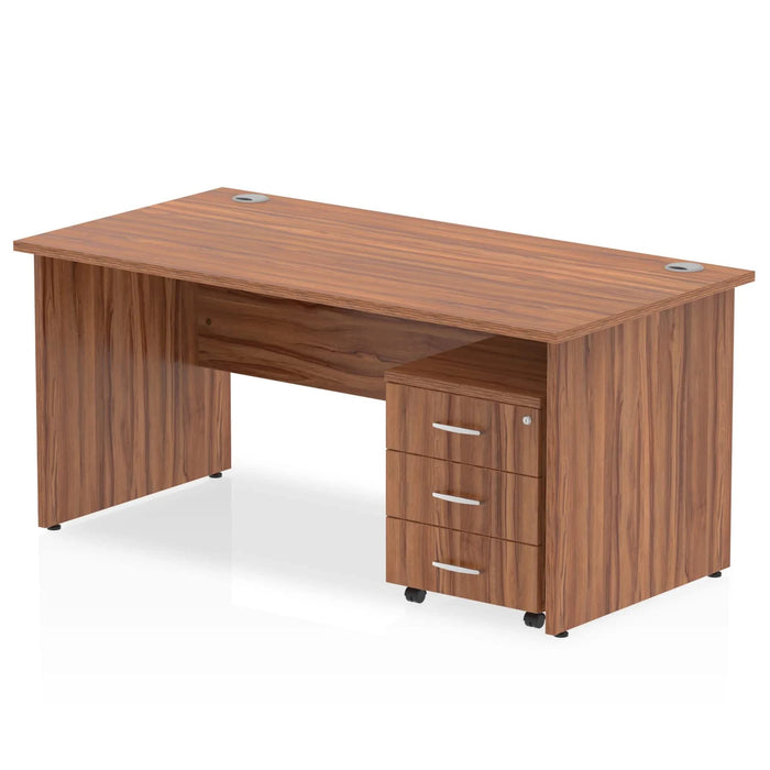 Dynamic Rectangular Straight Desk Walnut MFC Panel End Leg Walnut Colour Frame Impulse 1 x 3 Drawer Mobile Pedestal 1600 x 800 x 730mm