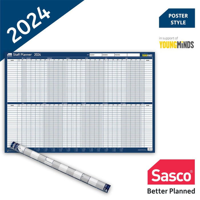 SASCO Staff Annual Planner Mounted 2024 Landscape Blue English 91.5 x 61 cm