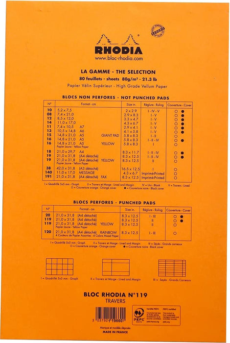 Rhodia Legal Pad 119660C A4 Ruled Stapled Top Bound Cardboard Hardback Yellow Perforated 80 Pages