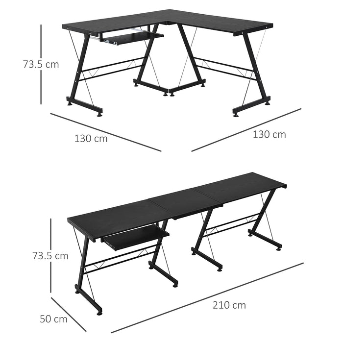 HOMCOM L-shape Computer Desk Black 1,300 x 7,350 mm