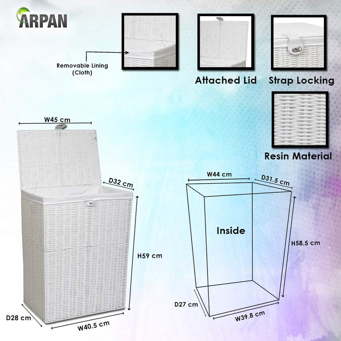 ARPAN Laundry Basket WB-9358-LWT Plastic White 58.5 cm With Removable Lid L 85