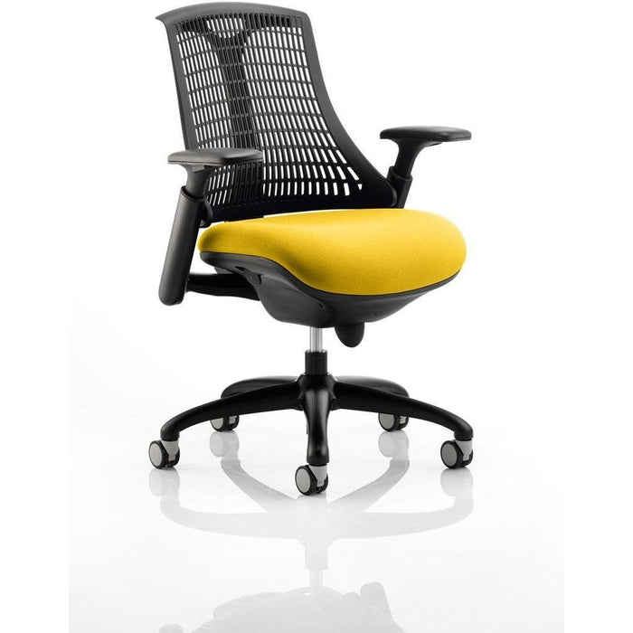 Dynamic Synchro Tilt Task Operator Chair Height Adjustable Arms Flex Black Back, Senna Yellow Seat, Black Frame Optional Headrest Medium Back