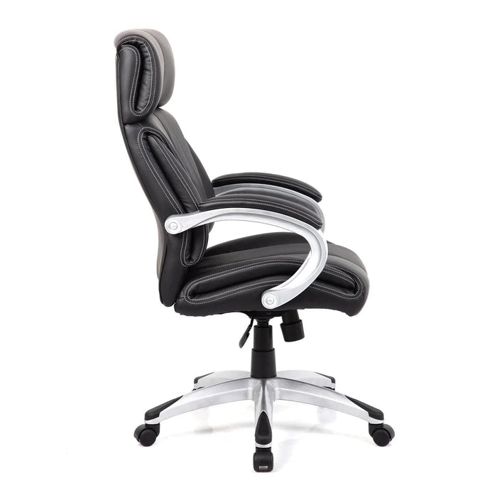 Nautilus Designs Ltd. High Back Leather Faced Manager Chair with Satin Silver Finish to Armrests and Base - Black