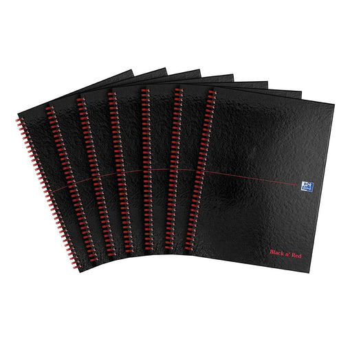 OXFORD Notebook Black n' Red A4 Ruled Spiral Bound Cardboard Hardback Black, Red 140 Pages 70 Sheets Pack of 7